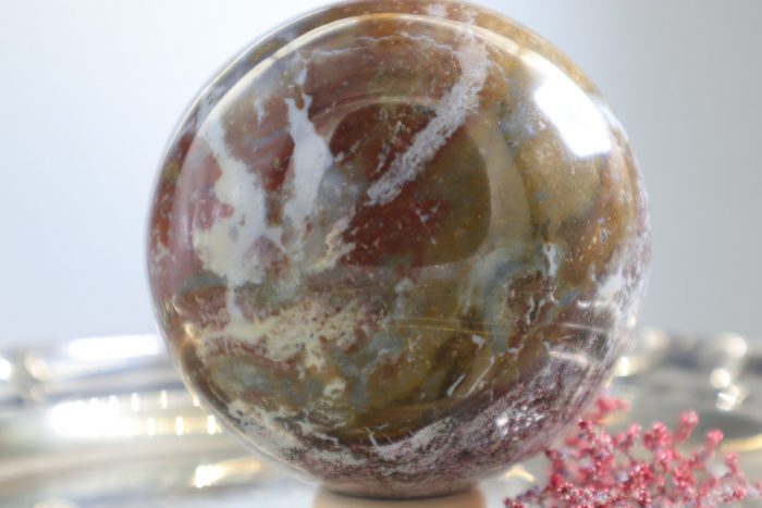 Ozean Jaspis Edelsteinkugel, Hochglänzend poliert, 82 mm
