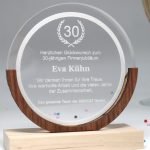 Award rond représentatif, trophée, distinction en verre acrylique et noyer