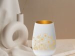 Windlicht mit Wildblumen Motiv, Weiß Gold – Bild 2