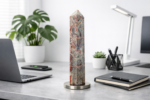 Edelstein Turm 150mm – Blumenachat Deko Kristall | Naturstein Obelisk | Handpoliert | Geschenk für Büro & Zuhause | Schreibtisch Deko