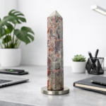 Edelstein Turm 150mm – Blumenachat Deko Kristall | Naturstein Obelisk | Handpoliert | Geschenk für Büro & Zuhause | Schreibtisch Deko