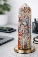 Edelstein Turm 150mm – Blumenachat Deko Kristall | Naturstein Obelisk | Handpoliert | Geschenk für Büro & Zuhause | Schreibtisch Deko – Bild 5