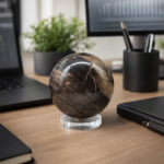 Hochglanz Edelsteinkugel aus versteinertem Holz – Premium Büro Deko & Design Objekt