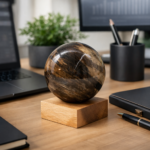 Hochglanz Edelsteinkugel aus versteinertem Holz – Premium Büro Deko & Design Objekt – Bild 3