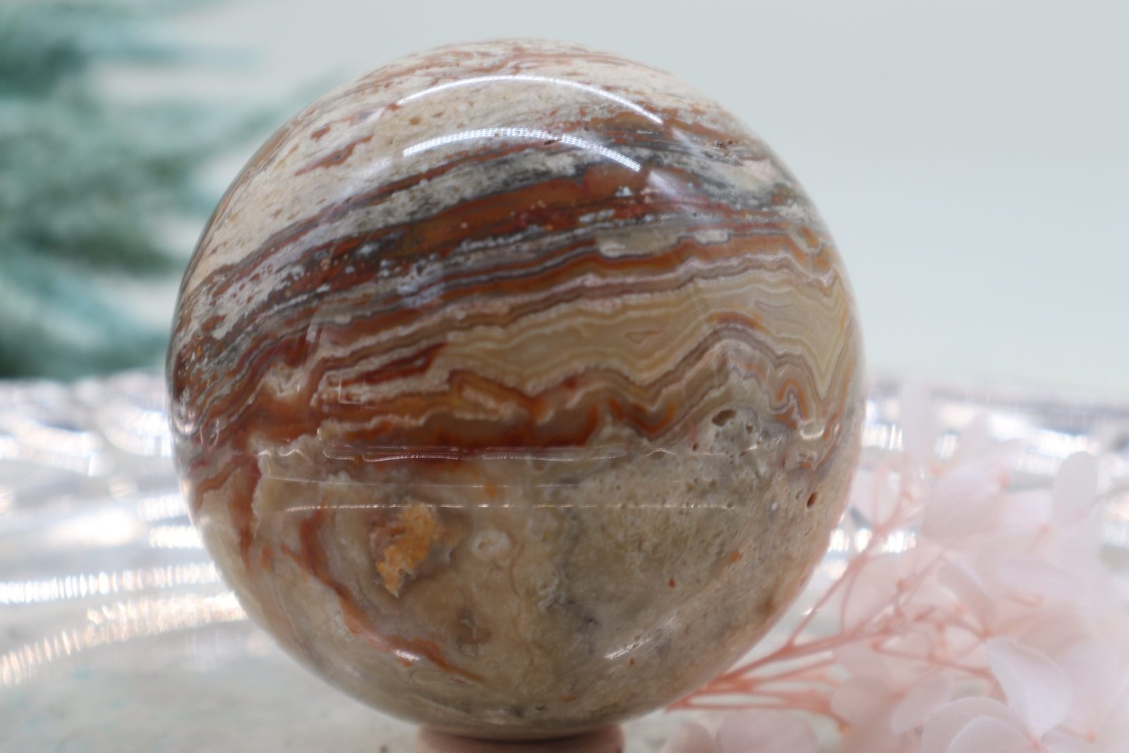 Crayzy-Achat-Mexiko-6-scaled-1-1.jpg Crazy Lace Achatkugel Edelsteinkugel aus Mexico, 65 mm – Bild 1