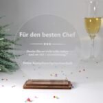 Moderne edle runde Trophäe, personalisierter eigener Text oder Logo, wertvolles Nussbaum Holz und Acryl - Medaille - Pokal - Auszeichnung