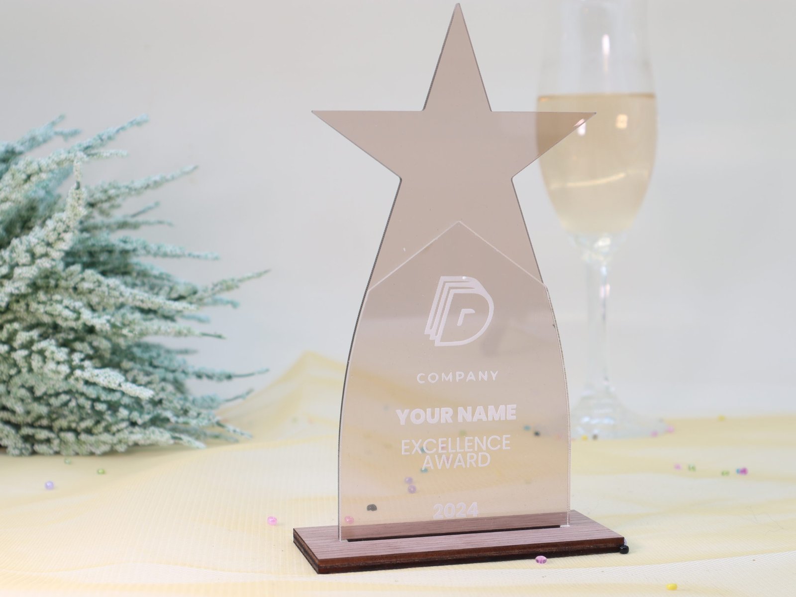 IMG_9055-scaled-1.jpg Stern Trophäe aus Acryl, personalisierter eigener Text oder Logo – Bild 1