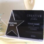 Acrylglas Trophäe Award mit Stern, personalisierter eigener Text oder Logo
