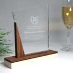 Repräsentativer Award, Trophäe, Auszeichnung aus Acrylglas und Nussbaum