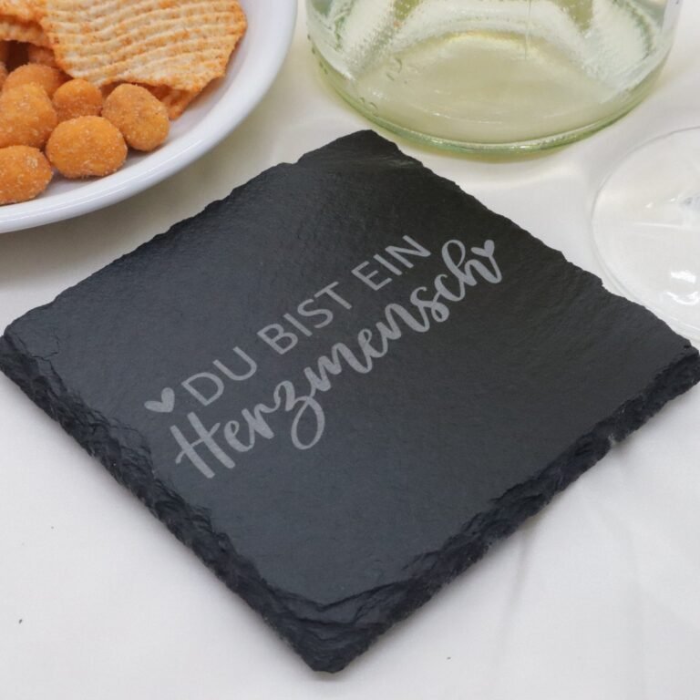 Premium Schieferuntersetzer graviert, Spruch Motiv