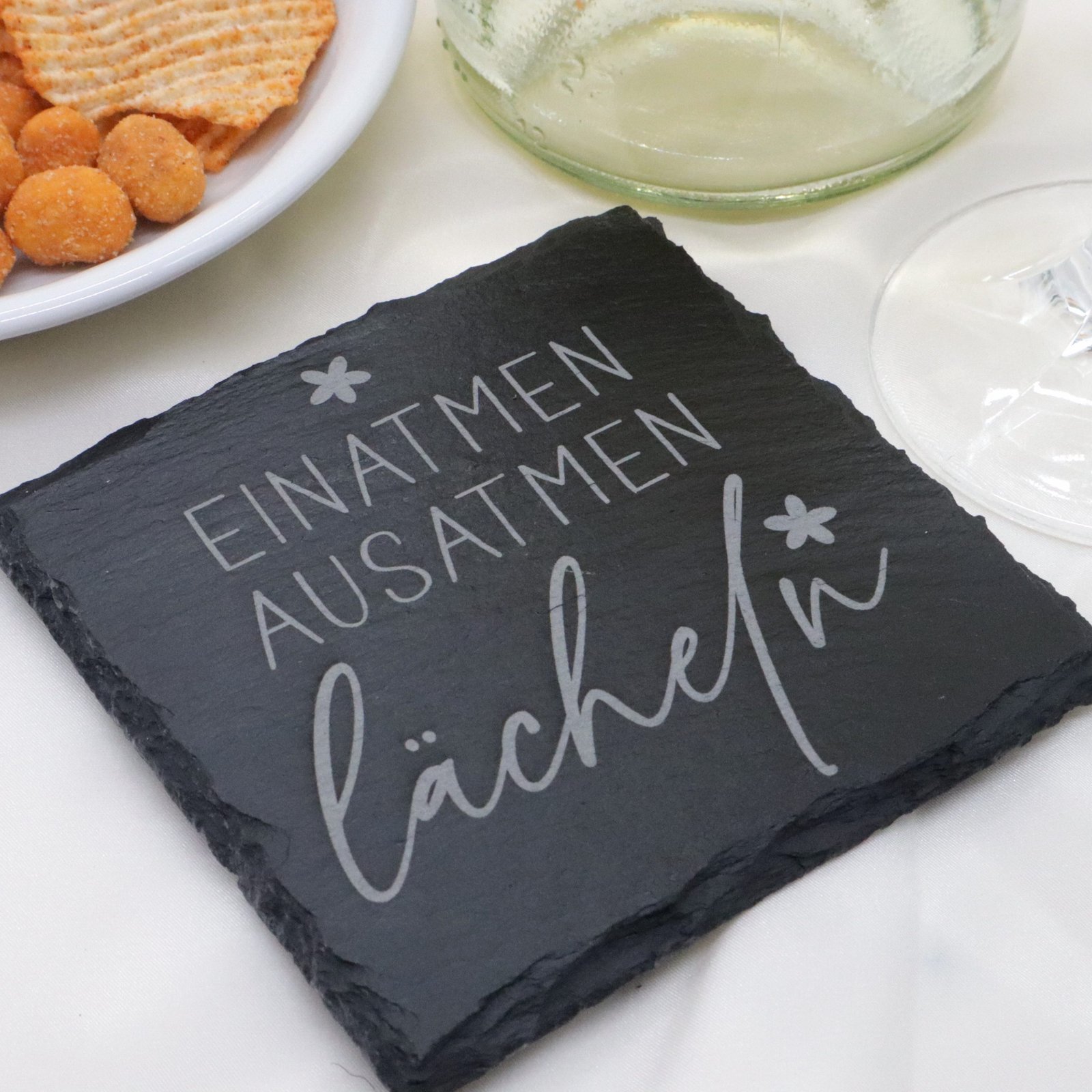 Lustiger Schieferuntersetzer graviert, Spruch Motiv