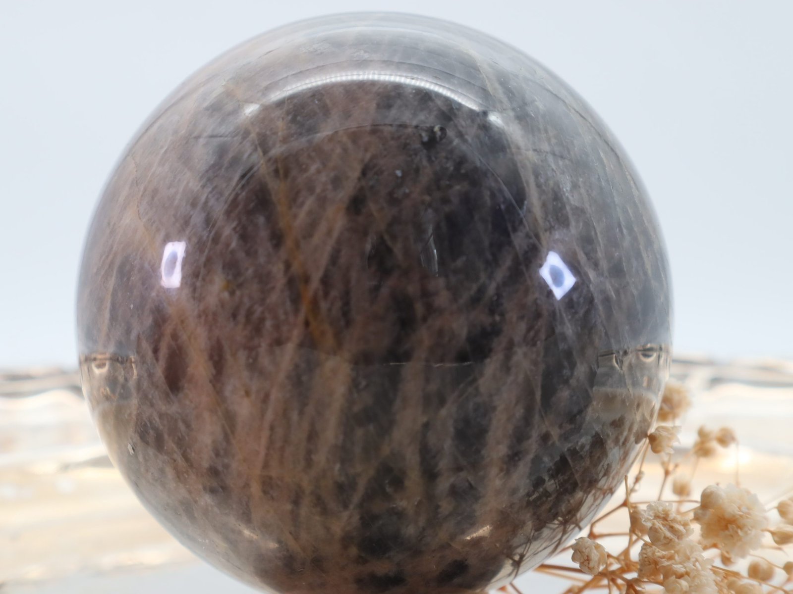 Große Schwarze Mondstein Edelsteinkugel mit wunderbarem Farbspiel