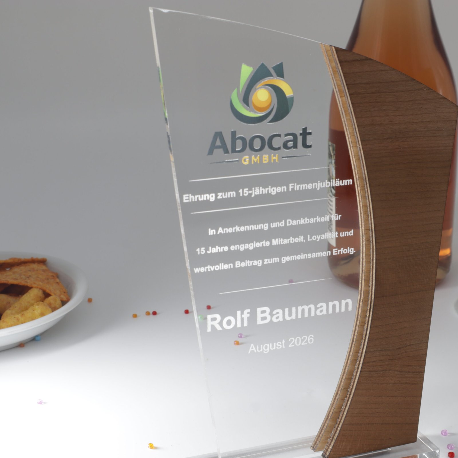 IMG_0696 Acryl Holz Firmenjubiläums‑Award – Personalisiertes Ehrungsgeschenk für Mitarbeiter, 15 Jahre – Bild 1