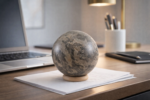 Premium Büro Geschenk Deko & Design Objekt - Edelsteinkugel Muschelkalk - Moderne Einrichtung - Fossilien Briefbeschwerer für Büro – Bild 2